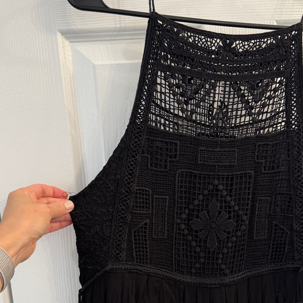 Free People Emily Crochet Mini Dress with side pull tie and tassle details - Picture 6 of 11